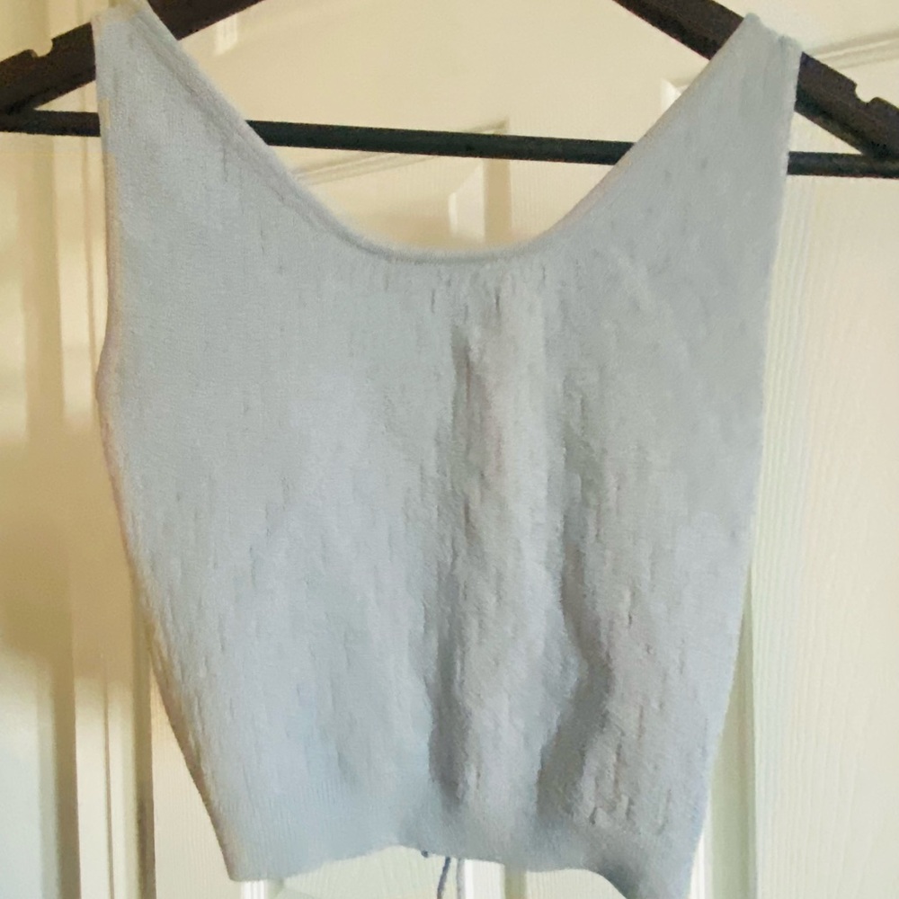 2-Piece Sky Blue Sleeveless Knit Crop Top & Sweater Set